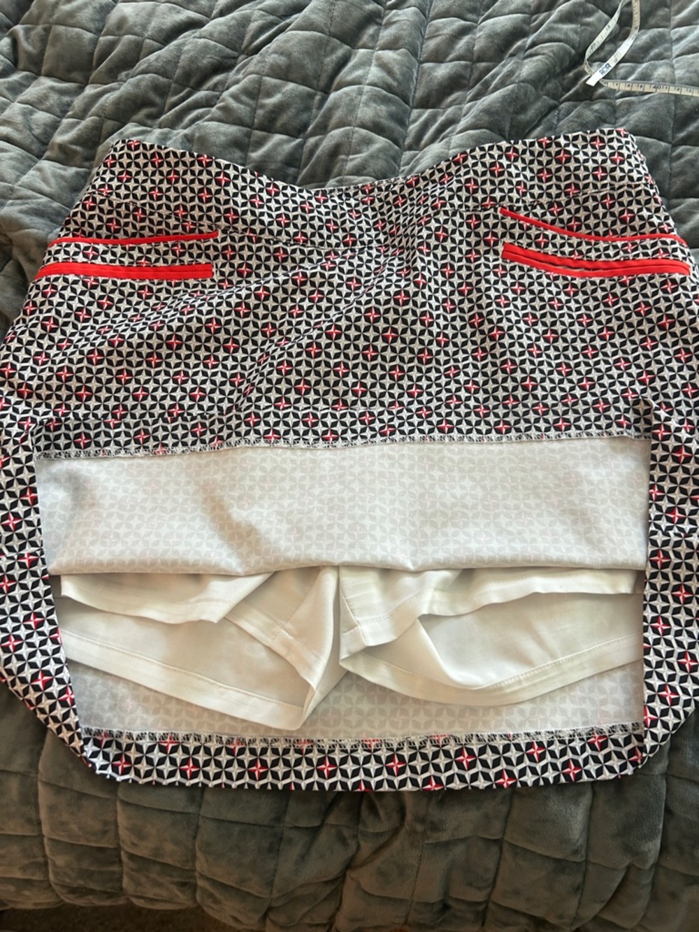 Cutter & Buck Black-and-White Geo Mini Skirt with Coral Trim - Picture 3 of 4